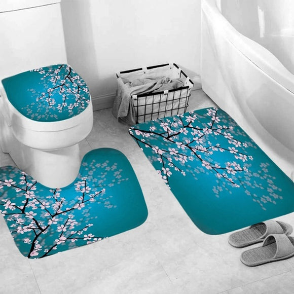 3D Plum Blossom Printing Toilet 3 pieces sets Floor Mat